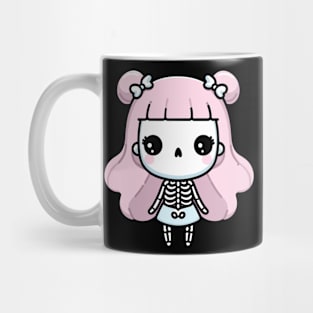 Cute Skeleton Girl In Kawaii Style and Long Hair | Cute Happy Halloween Design Mug